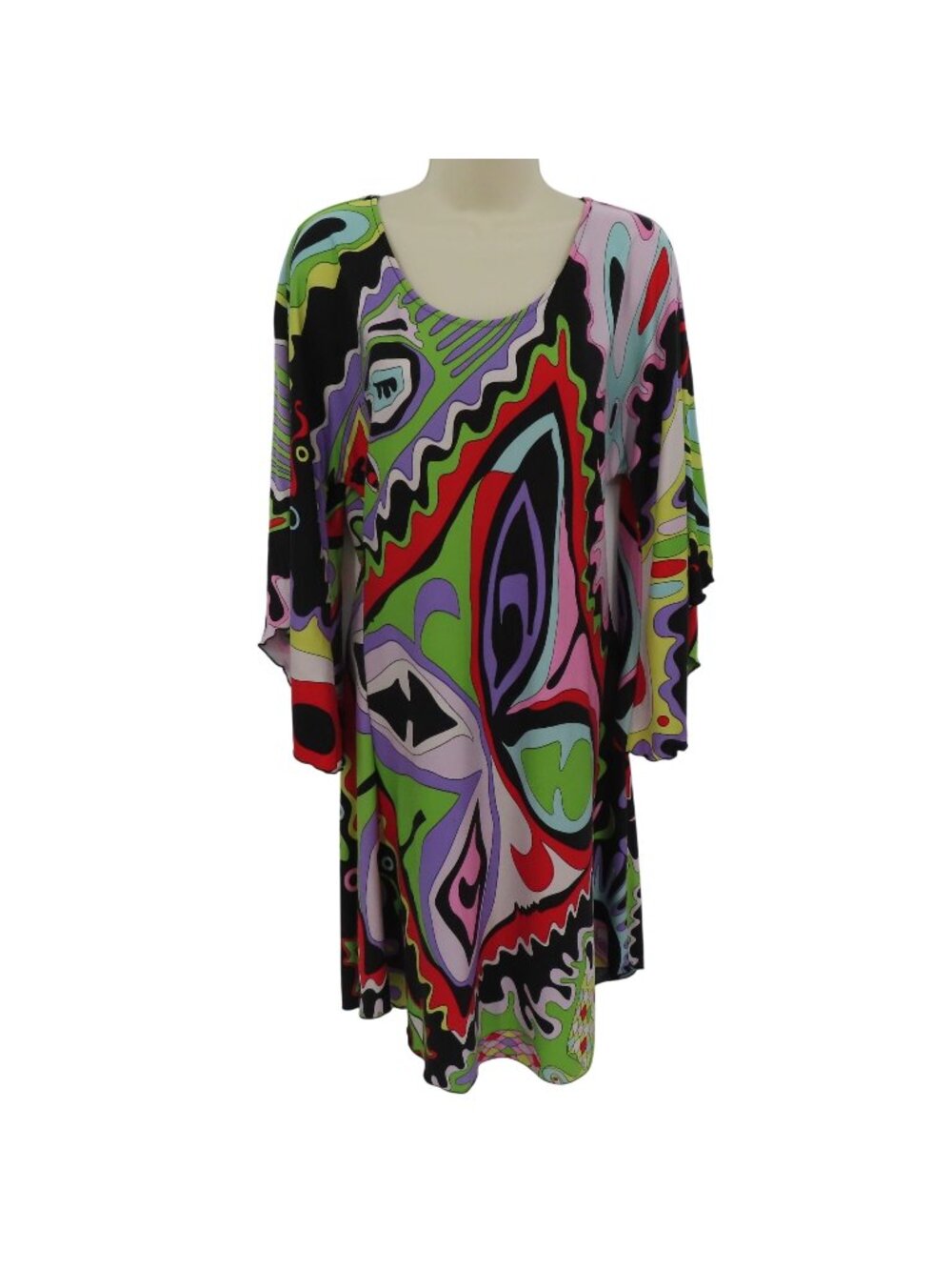 Cache Women Medium Groovy Disco Swirl Multicolor Retro Scoop Neck All Silk Dress